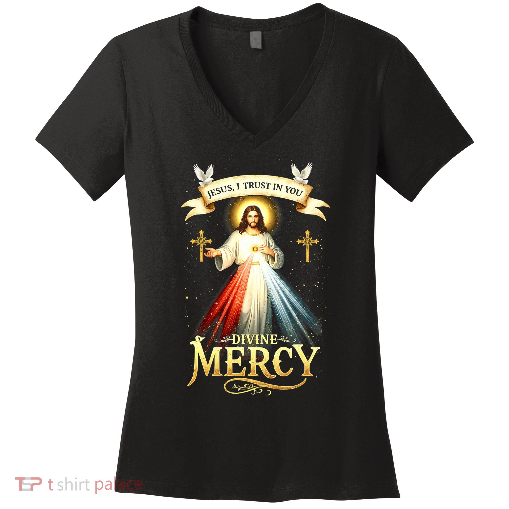 Jesus I Trust In You Divine Mercy Catholic Christian Jesus Women's V-Neck T-Shirt