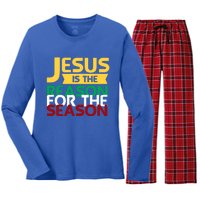 Jesus Is The Reason For The Season Christian Christmas Xmas Funny Gift Women's Long Sleeve Flannel Pajama Set 