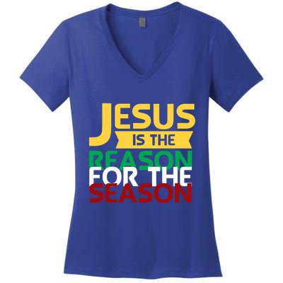 Jesus Is The Reason For The Season Christian Christmas Xmas Funny Gift Women's V-Neck T-Shirt