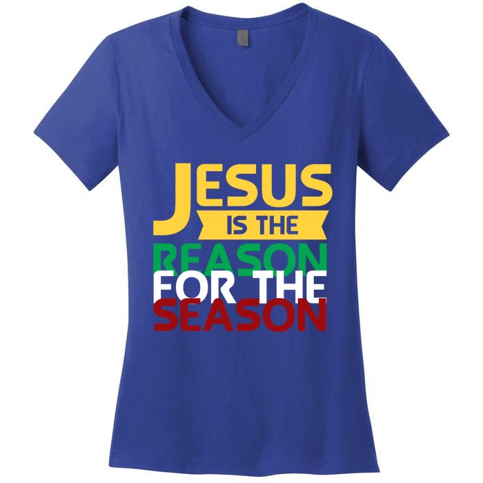 Jesus Is The Reason For The Season Christian Christmas Xmas Funny Gift Women's V-Neck T-Shirt