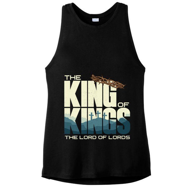 Jesus Is The King Of Kings Crucifixion Cross Crown Gospel Gift Ladies PosiCharge Tri-Blend Wicking Tank