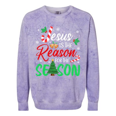 Jesus Is The Reason For The Season Christian Christmas Xmas Cute Gift Colorblast Crewneck Sweatshirt