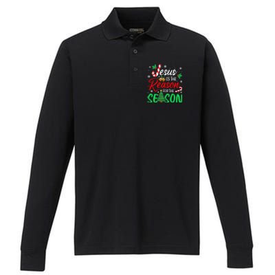 Jesus Is The Reason For The Season Christian Christmas Xmas Cute Gift Performance Long Sleeve Polo