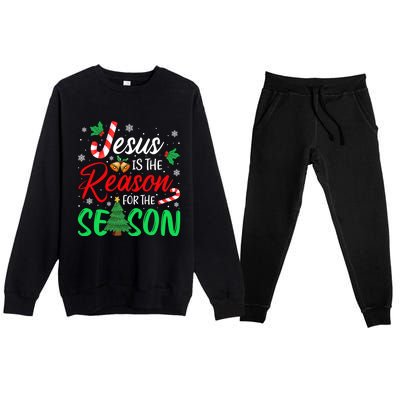 Jesus Is The Reason For The Season Christian Christmas Xmas Cute Gift Premium Crewneck Sweatsuit Set