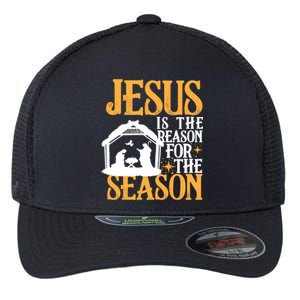 Jesus Is The Reason For The Season Christian Christmas Gift Flexfit Unipanel Trucker Cap