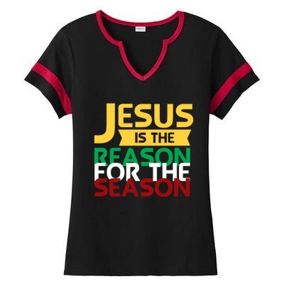 Jesus Is The Reason For The Season Christian Christmas Xmas Gift Ladies Halftime Notch Neck Tee