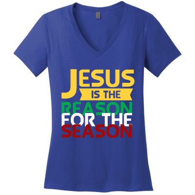 Jesus Is The Reason For The Season Christian Christmas Xmas Gift Women's V-Neck T-Shirt