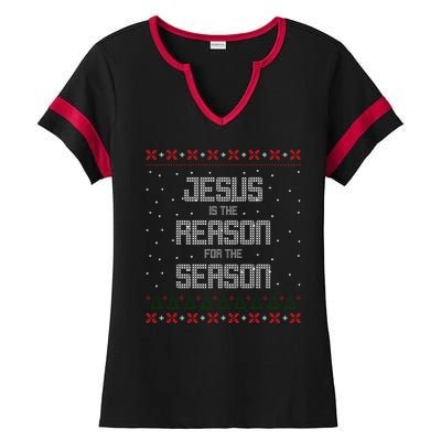 Jesus Is The Reason For The Season Ugly Christmas Sweater Ladies Halftime Notch Neck Tee