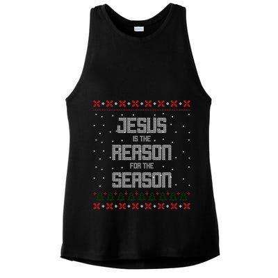 Jesus Is The Reason For The Season Ugly Christmas Sweater Ladies PosiCharge Tri-Blend Wicking Tank