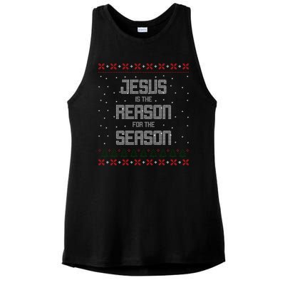 Jesus Is The Reason For The Season Ugly Christmas Sweater Ladies PosiCharge Tri-Blend Wicking Tank