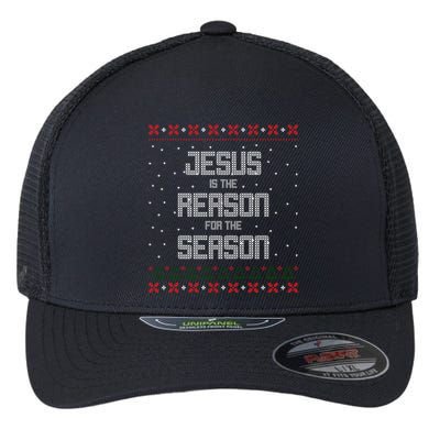 Jesus Is The Reason For The Season Ugly Christmas Sweater Flexfit Unipanel Trucker Cap