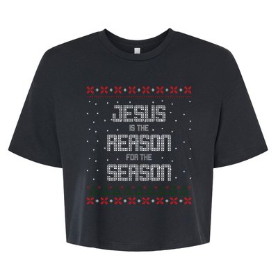 Jesus Is The Reason For The Season Ugly Christmas Sweater Bella+Canvas Jersey Crop Tee