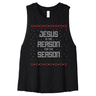 Jesus Is The Reason For The Season Ugly Christmas Sweater Women's Racerback Cropped Tank