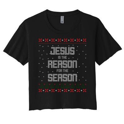 Jesus Is The Reason For The Season Ugly Christmas Sweater Women's Crop Top Tee