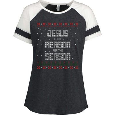 Jesus Is The Reason For The Season Ugly Christmas Sweater Enza Ladies Jersey Colorblock Tee