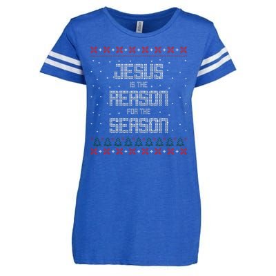 Jesus Is The Reason For The Season Ugly Christmas Sweater Enza Ladies Jersey Football T-Shirt