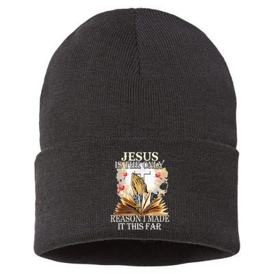 Jesus Is The Only Reason I Made It This Far Fun Christian Sustainable Knit Beanie