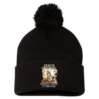 Jesus Is The Only Reason I Made It This Far Fun Christian Pom Pom 12in Knit Beanie