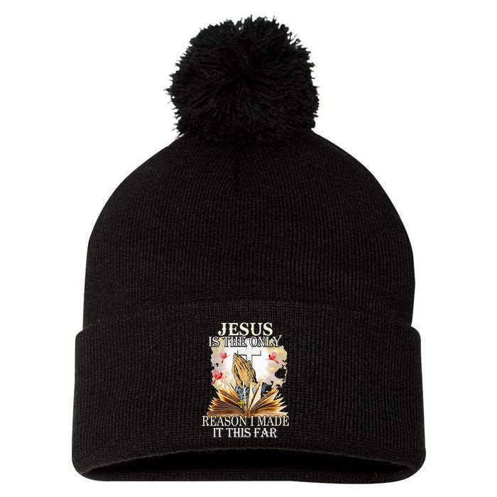 Jesus Is The Only Reason I Made It This Far Fun Christian Pom Pom 12in Knit Beanie
