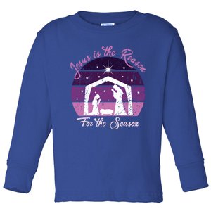 Jesus Is The Reason For The Season Christmas Nativity Retro Cool Gift Toddler Long Sleeve Shirt