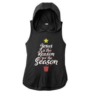 Jesus Is The Reason For The Season Christian Christmas Xmas Ladies PosiCharge Tri-Blend Wicking Draft Hoodie Tank