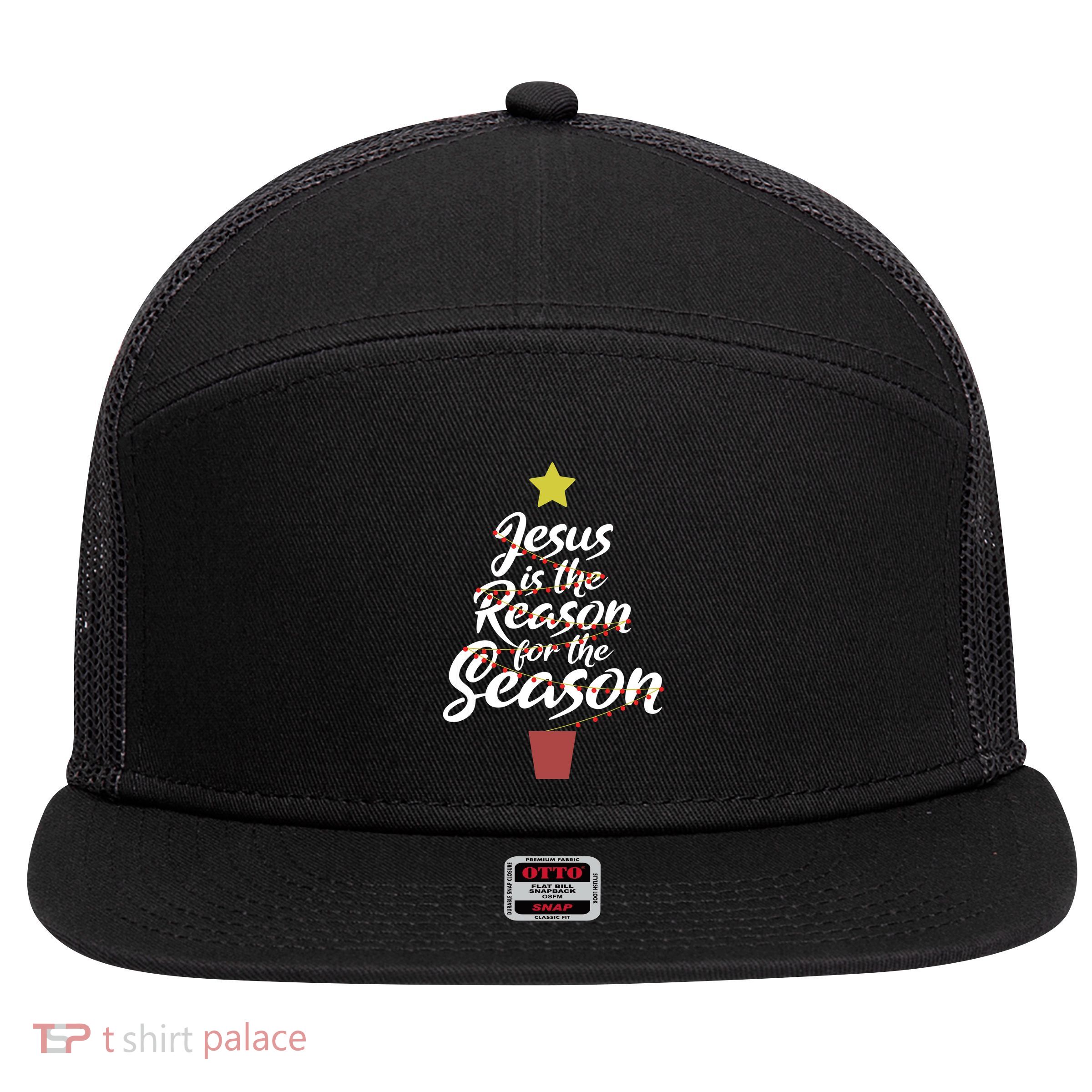Jesus Is The Reason For The Season Christian Christmas Xmas 7 Panel Mesh Trucker Snapback Hat