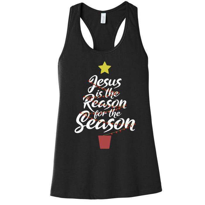 Jesus Is The Reason For The Season Christian Christmas Xmas Women's Racerback Tank