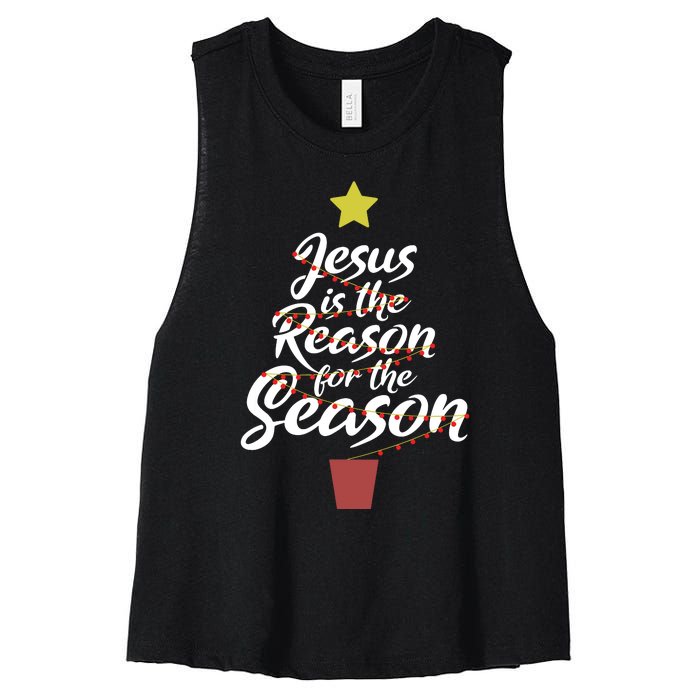 Jesus Is The Reason For The Season Christian Christmas Xmas Women's Racerback Cropped Tank