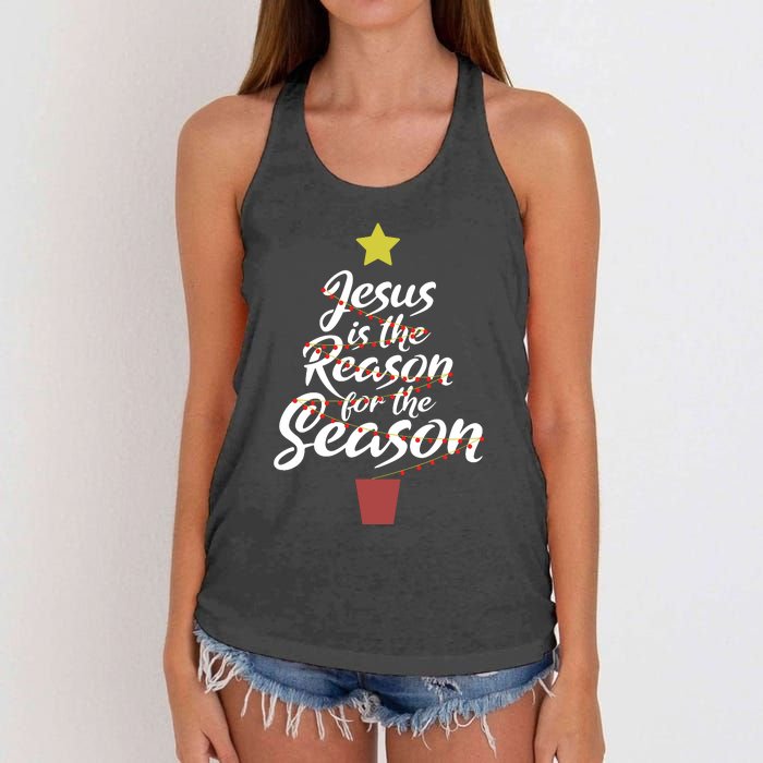 Jesus Is The Reason For The Season Christian Christmas Xmas Women's Knotted Racerback Tank