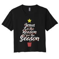 Jesus Is The Reason For The Season Christian Christmas Xmas Women's Crop Top Tee