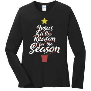 Jesus Is The Reason For The Season Christian Christmas Xmas Ladies Long Sleeve Shirt