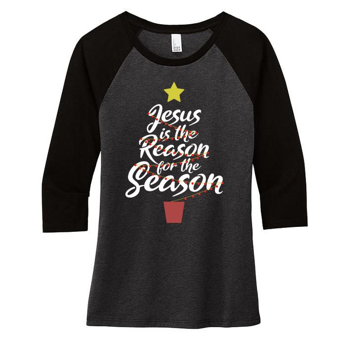 Jesus Is The Reason For The Season Christian Christmas Xmas Women's Tri-Blend 3/4-Sleeve Raglan Shirt