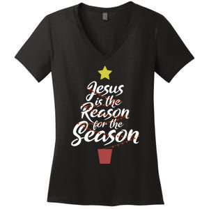 Jesus Is The Reason For The Season Christian Christmas Xmas Women's V-Neck T-Shirt