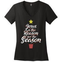 Jesus Is The Reason For The Season Christian Christmas Xmas Women's V-Neck T-Shirt