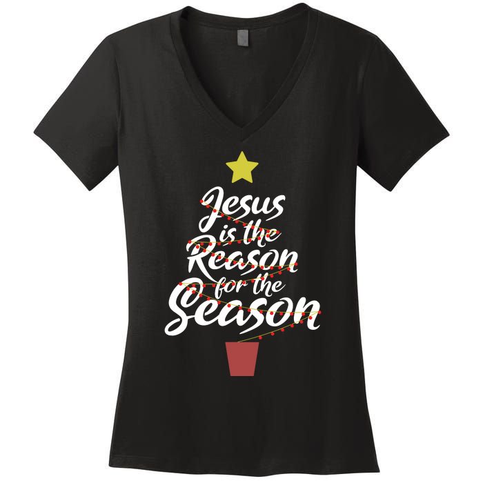 Jesus Is The Reason For The Season Christian Christmas Xmas Women's V-Neck T-Shirt