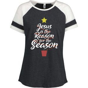 Jesus Is The Reason For The Season Christian Christmas Xmas Enza Ladies Jersey Colorblock Tee