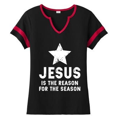 Jesus Is The Reason For The Season Christian Christmas Xmas Ladies Halftime Notch Neck Tee