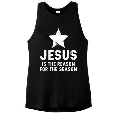 Jesus Is The Reason For The Season Christian Christmas Xmas Ladies PosiCharge Tri-Blend Wicking Tank