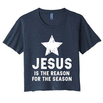 Jesus Is The Reason For The Season Christian Christmas Xmas Women's Crop Top Tee