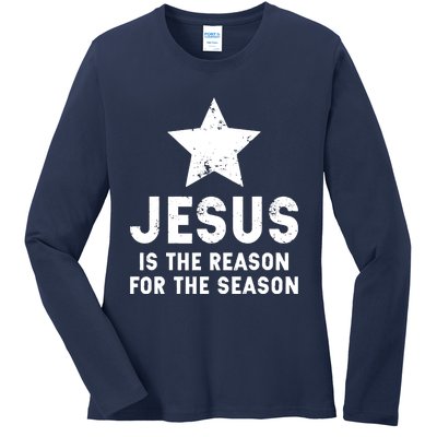 Jesus Is The Reason For The Season Christian Christmas Xmas Ladies Long Sleeve Shirt