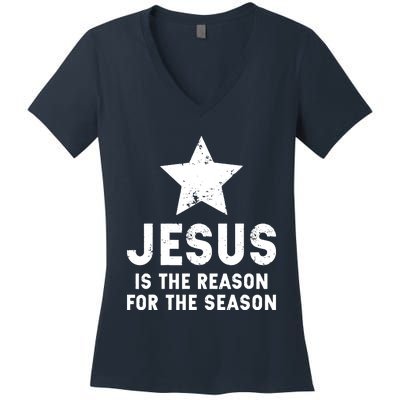 Jesus Is The Reason For The Season Christian Christmas Xmas Women's V-Neck T-Shirt