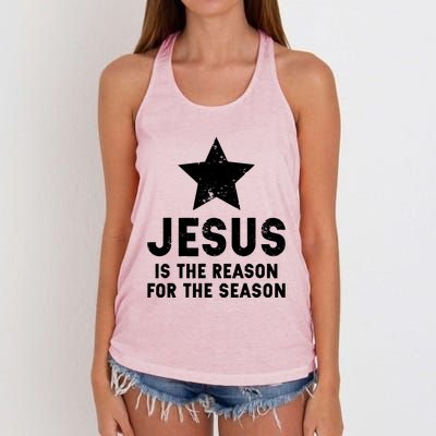 Jesus Is The Reason For The Season Christian Christmas Xmas Women's Knotted Racerback Tank