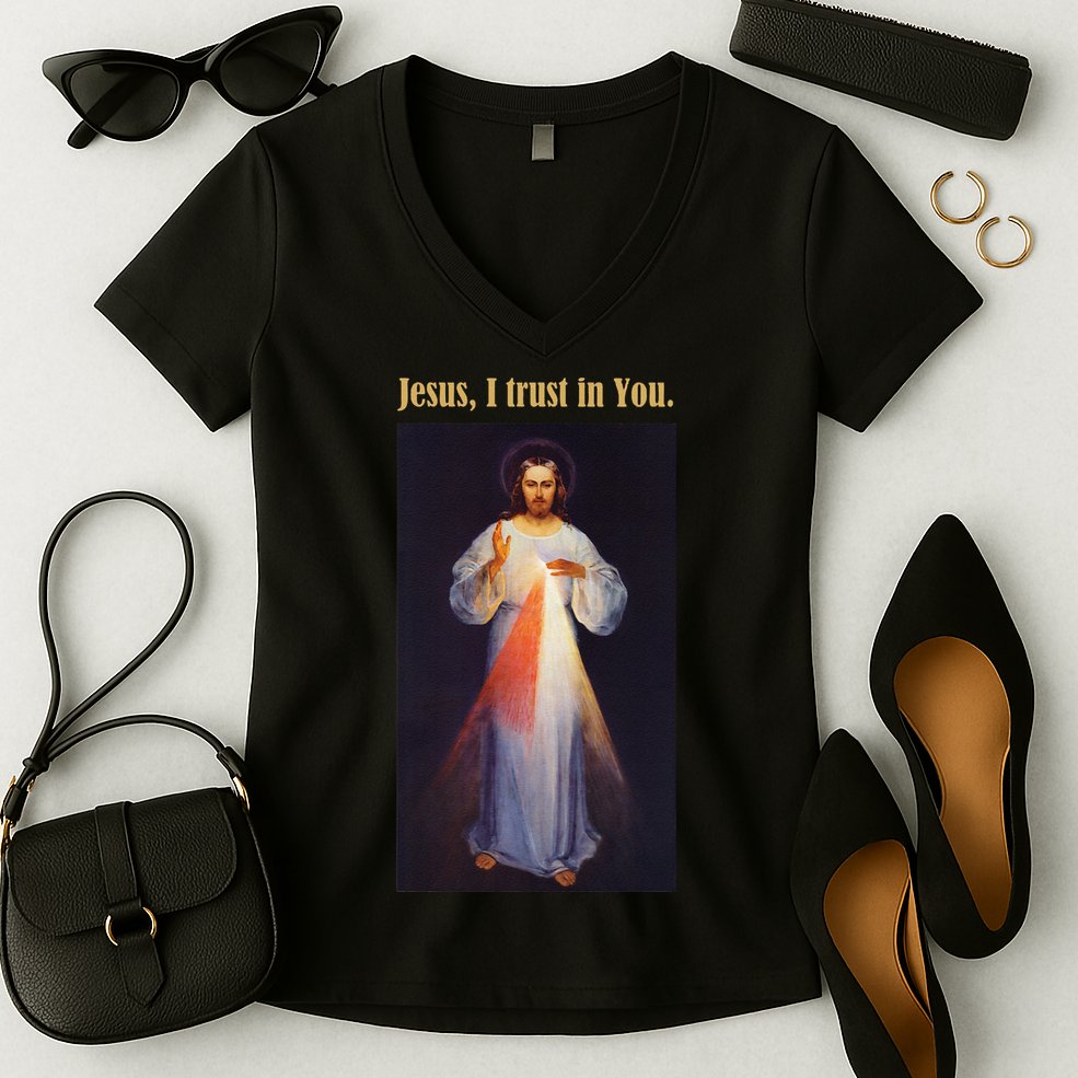 Jesus I Trust In You Divine Mercy Women's V-Neck T-Shirt