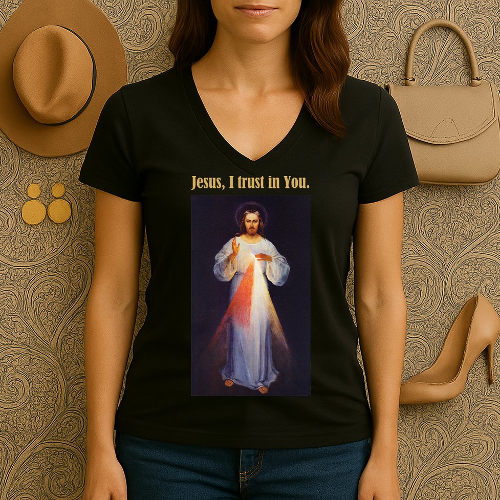 Jesus I Trust In You Divine Mercy Women's V-Neck T-Shirt