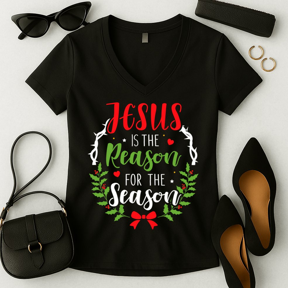 Jesus Is The Reason For The Season Christian Christmas Women's V-Neck T-Shirt