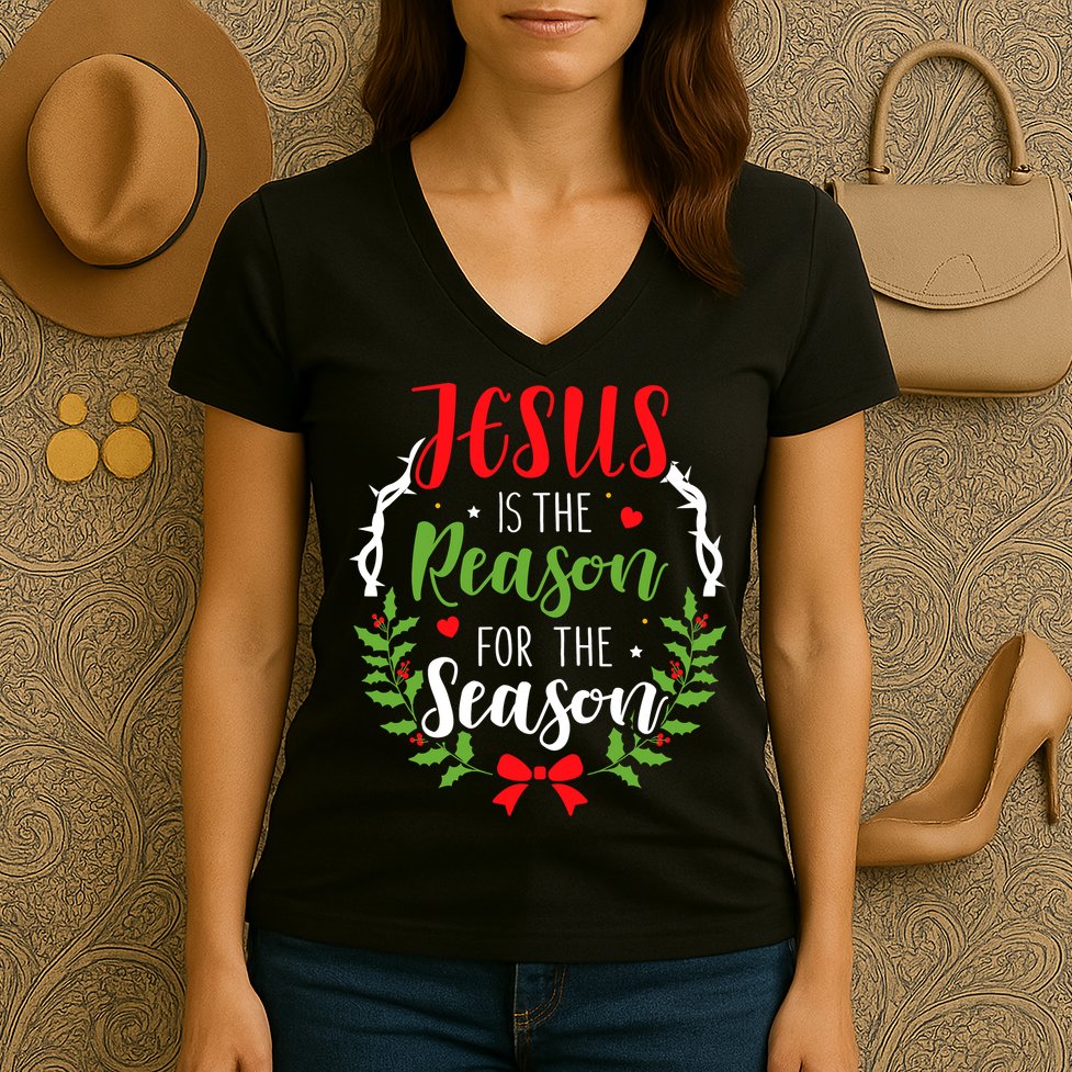 Jesus Is The Reason For The Season Christian Christmas Women's V-Neck T-Shirt