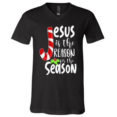 Jesus Is The Reason For The Season Christian Santa Christmas V-Neck T-Shirt