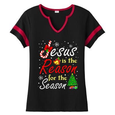 Jesus Is The Reason For The Season Funny Christmas Pajamas Ladies Halftime Notch Neck Tee