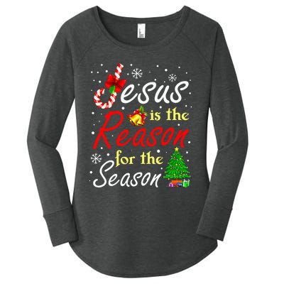 Jesus Is The Reason For The Season Funny Christmas Pajamas Women's Perfect Tri Tunic Long Sleeve Shirt