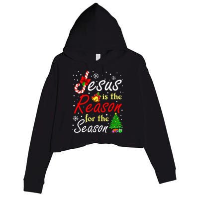 Jesus Is The Reason For The Season Funny Christmas Pajamas Crop Fleece Hoodie